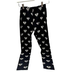 Superman Leggins Women's Medium Black White Superman Logo Leggings Pants GUC M